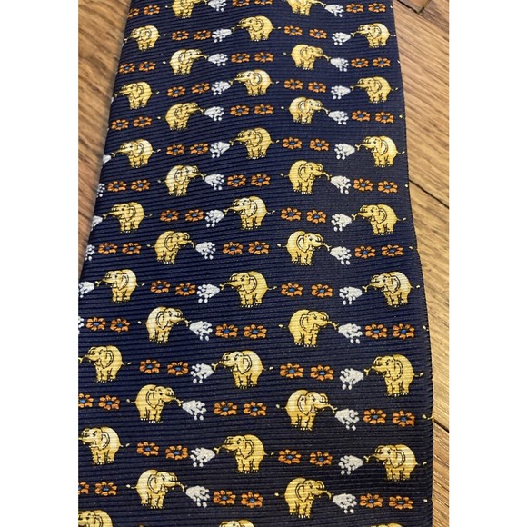 Cute Putzmeister Elephant Tie NAVY with orange yellow‎ & white - Picture 3 of 5